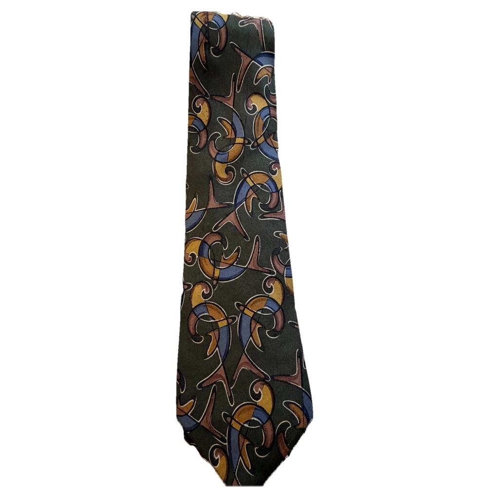 AHJ Men's Necktie Green Abstract Print 100% Silk Handmade Business Formal Tie